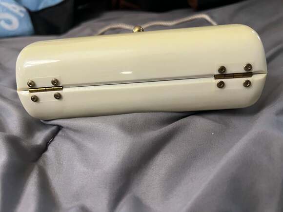 Vintage 1950s Cream Lucite Box Purse with Rope Tassel Strap - Picture 2 of 8